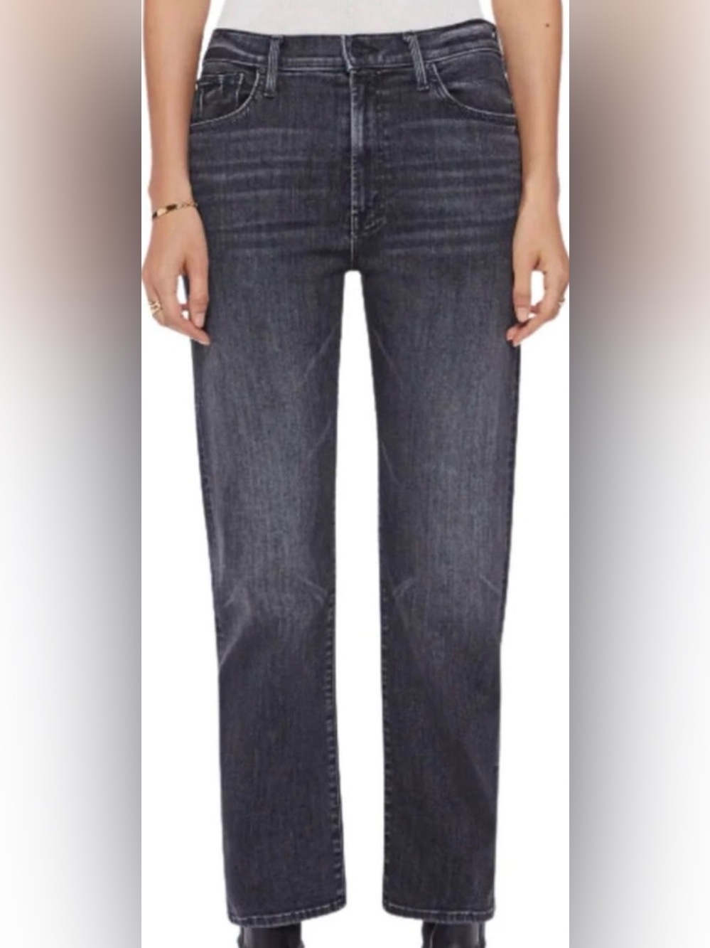 Mother Jeans The Ditcher Zip Ankle High Rise Relaxed Smoking Section Black 27